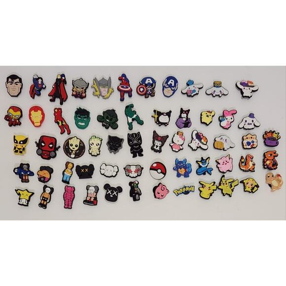Mixed Lot Of Crocs Shoe Charms Jibbitz Marvel Kaw Simpsons Hello Kitty Pokemon - Picture 1 of 5